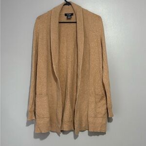 Lord & Taylor Camel Colored 100% Cashmere Open Front Cardigan Size Medium